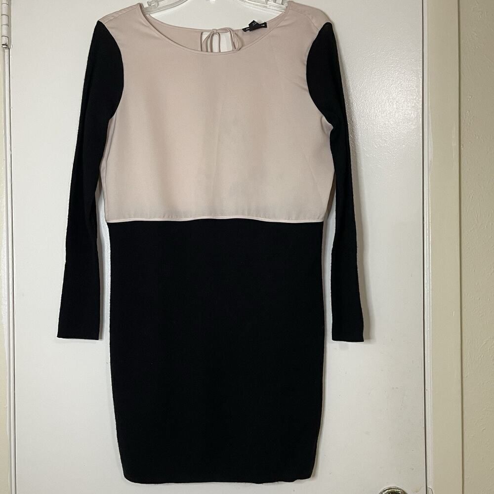 Club Monaco pink black wool laine knit long sleeve dress size small